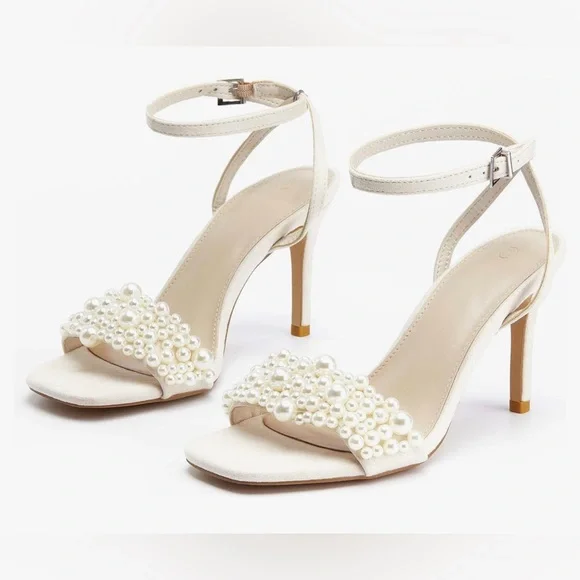 NWT Women's Open Toe Heeled Sandals Pearl Strap Stiletto, MULTI COLORS AVAILABLE